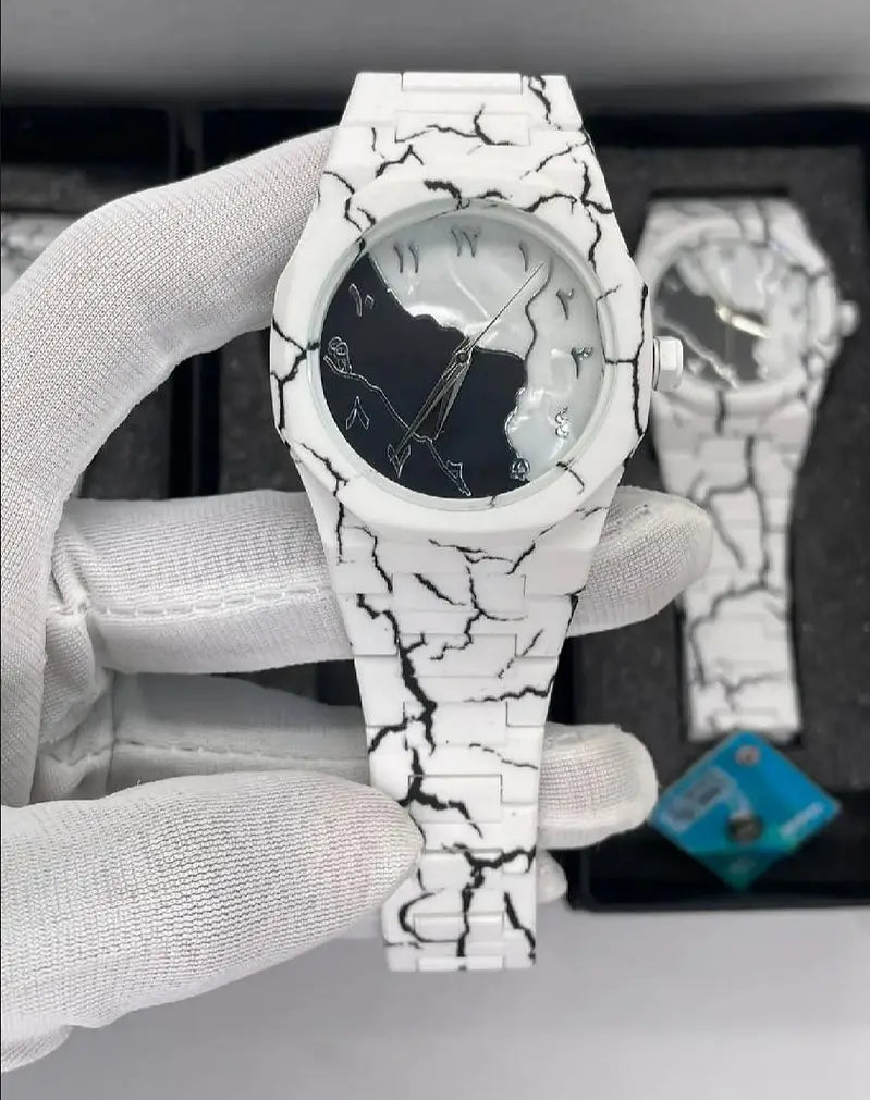 Tiger White Marble Arabic Aura (Dial White & Black )